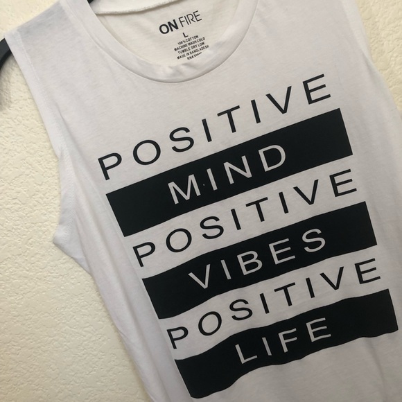 On Fire Fringe Hem βPositive" Tank Top Juniors Large NWOT - Picture 7 of 12